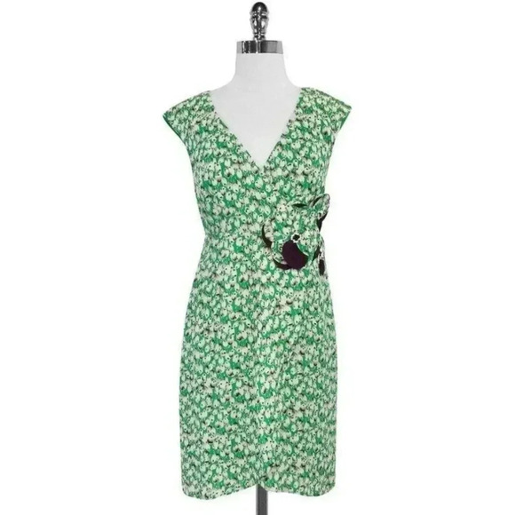 {Anthropologie} Moulinette Soeurs Green Silk Undercurrent Tulip Print Dress - Picture 1 of 14